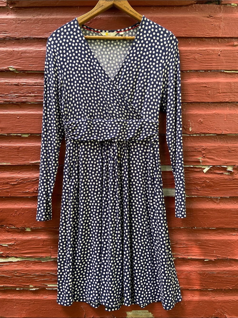 Boden Layla Jersey Dress in Navy & White Polka Dot Print Women’s Size 6P